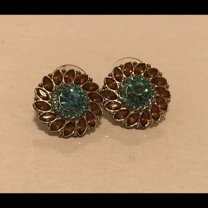 Brown and Blue Studded Earrings
